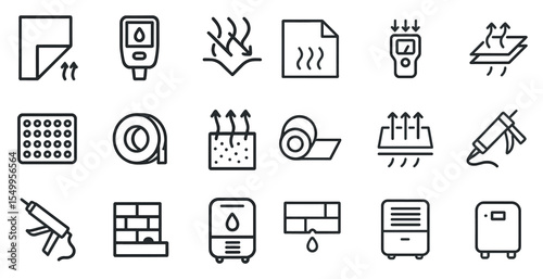 Weather-resistant silhouette icons set – climate, durable, environment symbols