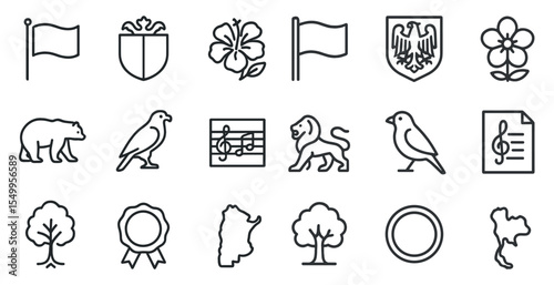 Nature and wildlife outline icons set – linear, flat, animal and plant symbols