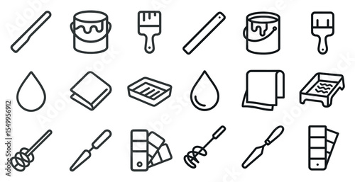 Painting and decorating outline icons set – linear, diy, home improvement tools