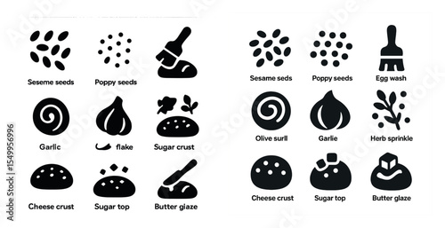 Baking ingredients solid icons set – flat, filled, kitchen and culinary symbols