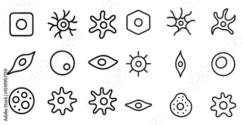 Abstract biology line icons set – scientific, outline, laboratory and cell design