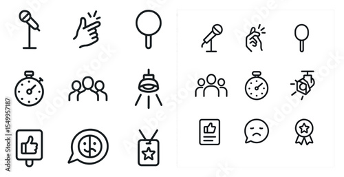 Communication and media line icons set – outline, social, interaction symbols