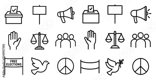 Election and voting outline icons set – civic, democratic, campaign symbols