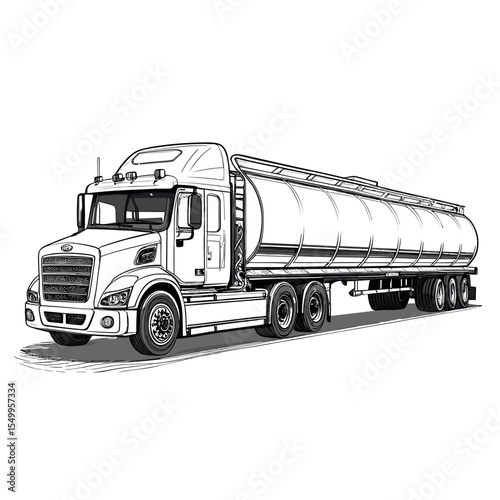 Tanker truck illustration in monochrome outline style  