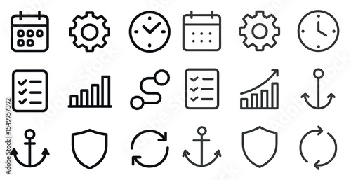Business and productivity icons set – outline style, linear, workflow symbols