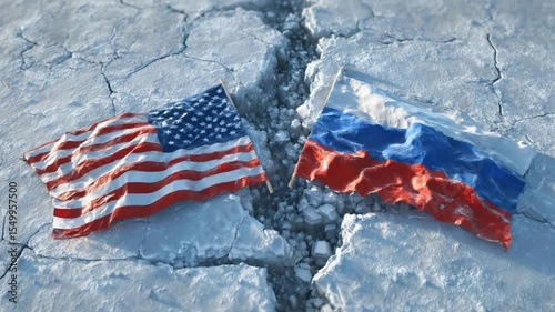 Tensions Rise: USA and Russia Flags Symbolizing Conflict and International Relations