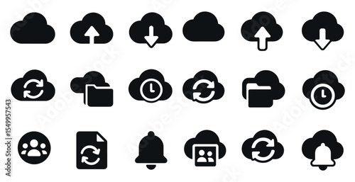 Cloud computing filled icons set – solid, sync, digital technology elements