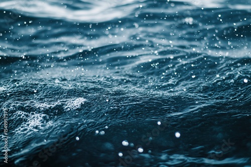 Many small bubbles of water floating on a dark blue background.