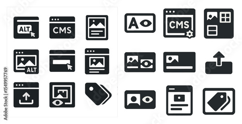 Website design solid icons set – flat, filled, web development and ui symbols