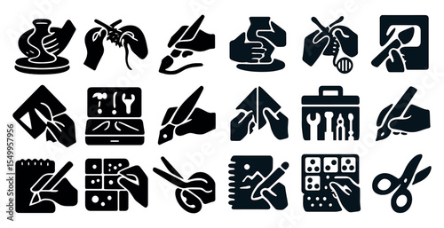 Arts and crafts silhouette icons set – creative, diy, hobby symbols collection