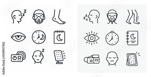 Sleep and relaxation line icons set – outline, linear, bedtime and rest symbols