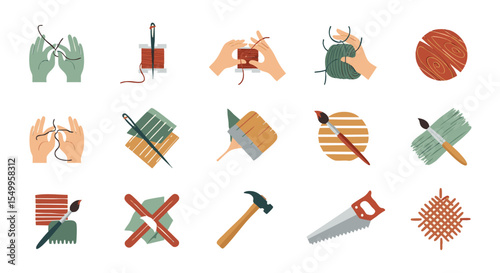 Modern Flat Design Vector Icons for Artisanal Crafts, DIY, and Creative Hobbies