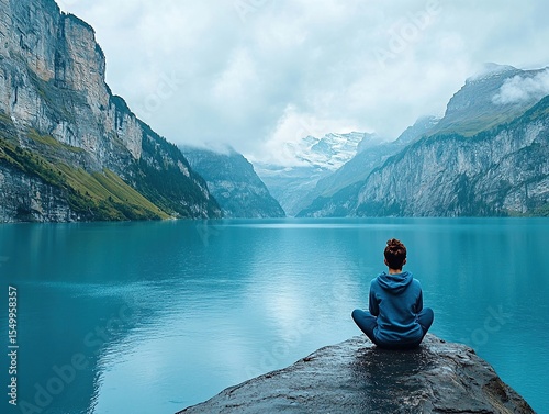 Landscape photography, a blue lake in the heart of the Alps in Switzerland