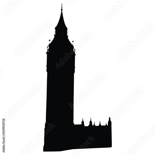 Big Ben Silhouette Vector Illustration Icon Black White Clipart