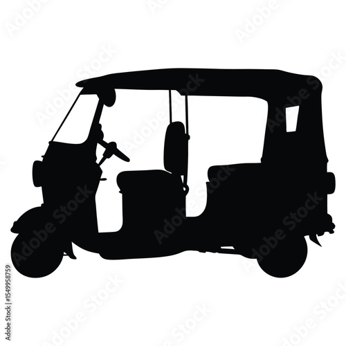 Tuk Tuk Vector Silhouette Illustration Icon Black White Clipart