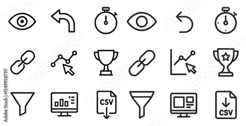 Data analysis outline icons set – linear, statistical, chart and diagram symbols