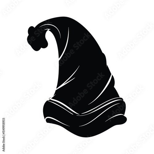 Christmas Hat Silhouette Vector Illustration Icon Black White Clipart