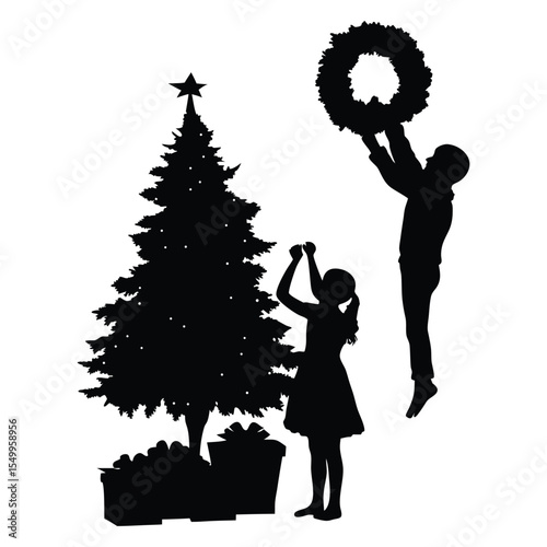 Christmas Theme Silhouette Vector Illustration Icon Black White Clipart
