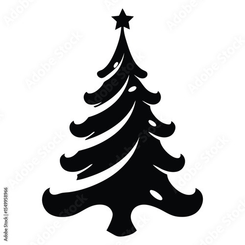 Christmas Tree Silhouette Vector Illustration Icon Black White Clipart