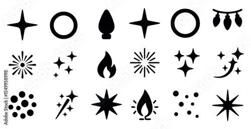 Christmas and new year silhouette icons set – festive, holiday celebration symbols