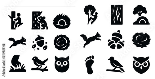 Forest animals silhouette icons set – woodland, nature, wildlife symbols