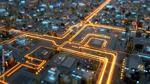Abstract futuristic circuit board with glowing pathways for technology advancement