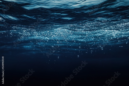 Many small bubbles of water floating on a dark blue background.