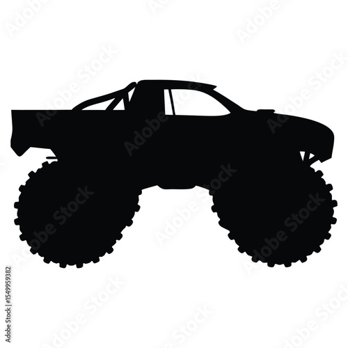Monster Truck Vector Silhouette Illustration Icon Black White Clipart
