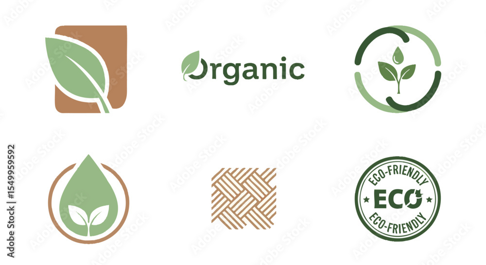 Obraz premium Vibrant Green and Brown Eco-Friendly Organic Natural Logos and Graphic Design Elements