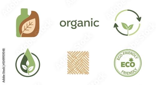 Green Eco-Friendly Organic Product Icons, Sustainable Natural Labels, and Environmental Concept Symbols