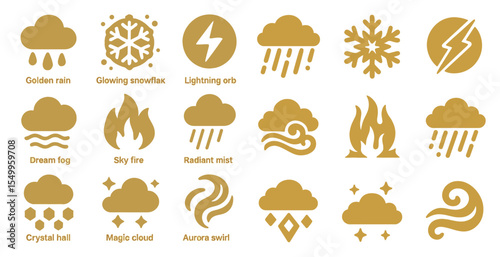 Weather and nature solid icons set – filled, symbolizing elements and climate effects