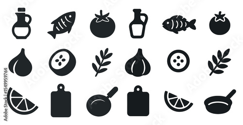 Culinary silhouette icons set – food, kitchen, cooking elements collection