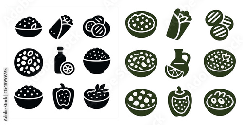 Mexican food icons set – solid, silhouette, cuisine and dish symbols