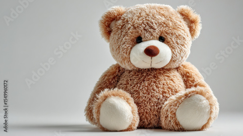 Soft teddy bear placed against a white background