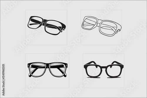Four different styles of eyeglasses presented in a clean minimalist grid layout on a neutral background