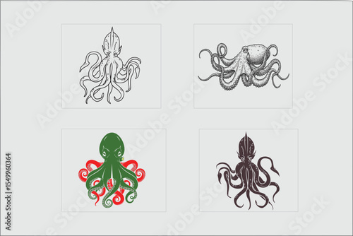 Vibrant octopus with tentacles and bubbles in a colorful underwater scene