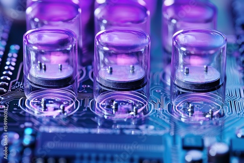 Macro photograph of the circuit board with microchips and wires