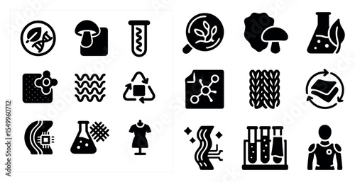 Science and research solid icons set – filled, laboratory, chemistry and biology symbols