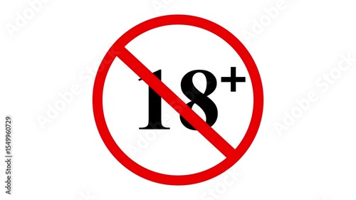 18+ Prohibited Bold Restriction Icon No Adults Only Content Warning Symbol Animation on the black background.