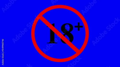 18+ Prohibited Bold Restriction Icon No Adults Only Content Warning Symbol Animation on the black background.