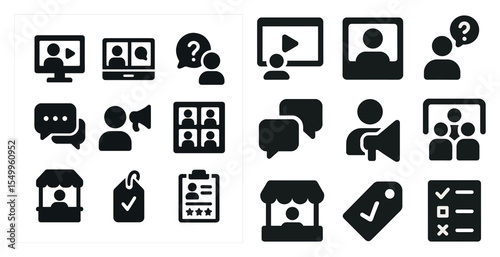 Communication and technology solid icons set – flat, filled, digital and media symbols