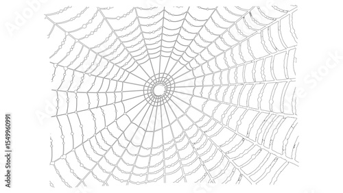 Detailed Spider Web with Dew Drops Line Art Illustration