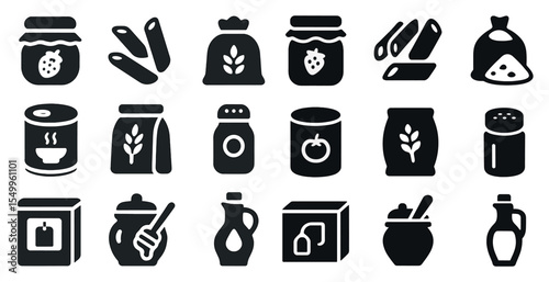 Food and cooking solid icons set – filled, silhouette culinary and kitchen symbols
