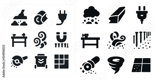 Construction and maintenance icons set – solid, filled, industrial tools symbols