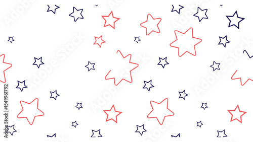 Red and Blue Handdrawn Star Pattern Minimal Outline