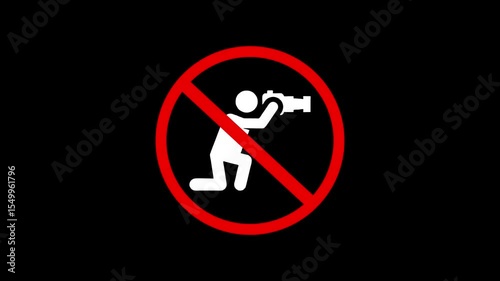 No Photography Allowed: Bold Red Prohibition Symbol on the black background.