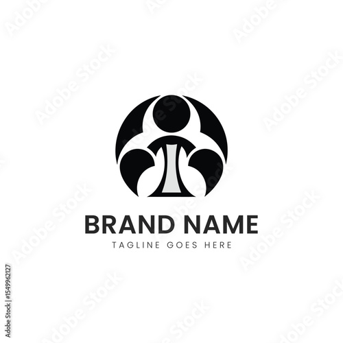 Abstract logo design featuring stylized human figures in a circular arrangement, symbolizing community and connection in a modern black and white aesthetic.