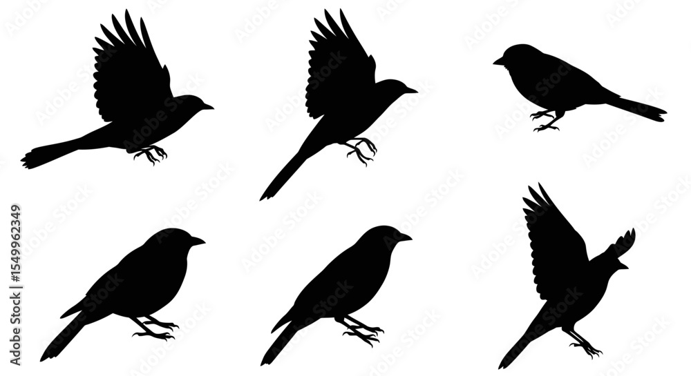 Obraz premium A vector set of cute flying bird silhouettes, perfect for nature-inspired designs