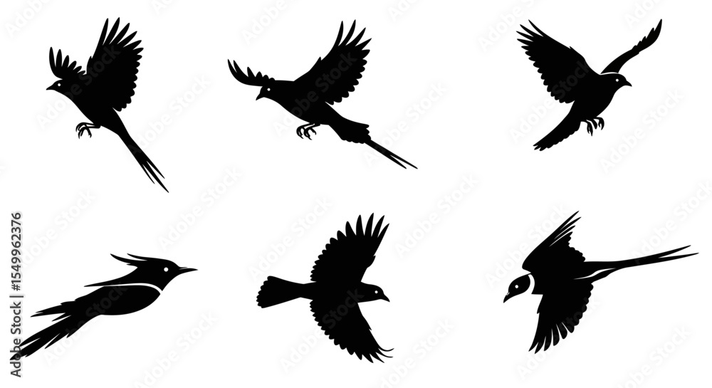 Obraz premium A vector set of cute flying bird silhouettes, perfect for nature-inspired designs