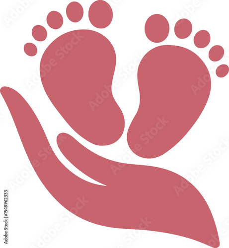 Baby feet logo. Mother hand and baby feet icon. Child care logo.